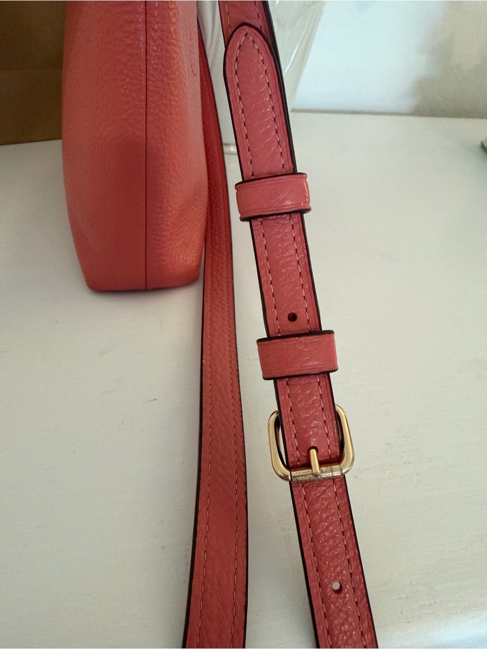 COACH Coral Bright Pink Perforated Logo Pebble Leather Crossbody style 91167 - Picture 7 of 15